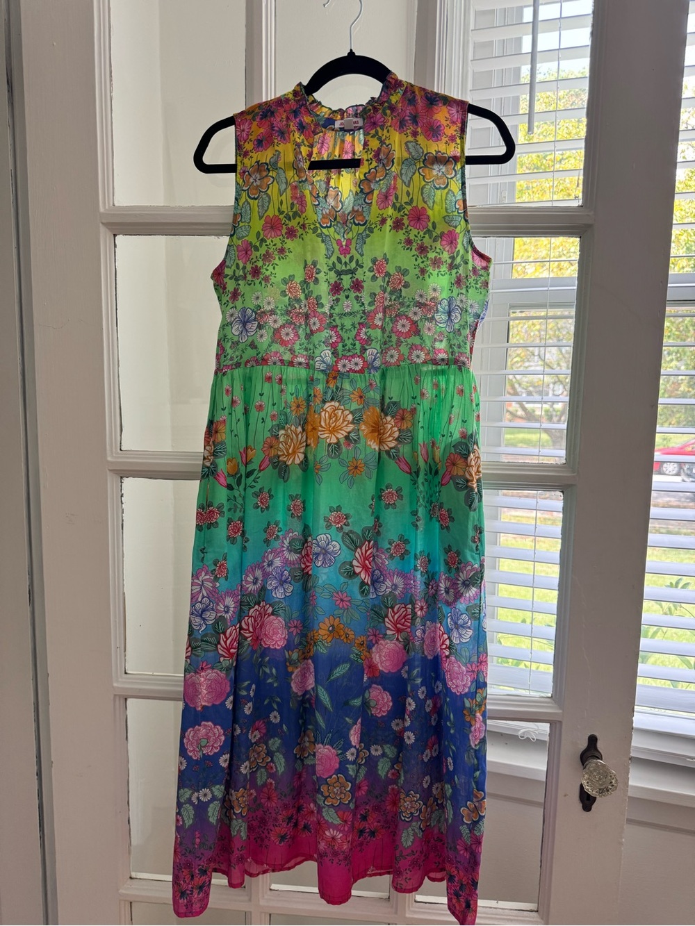 Johnny Was Sleeveless Floral Ombre Midi Dress - Green Blue Pink